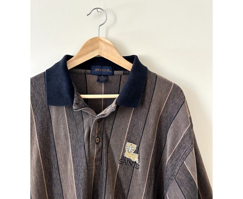 Vintage 90s Brown Striped Embroidered New Orleans Saints NFL Dad Polo Men's XL